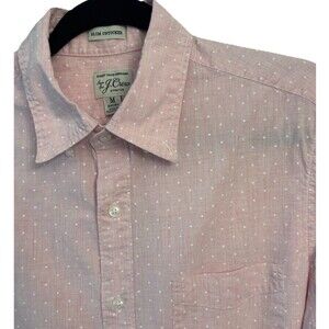J. Crew Pink Polka Dot Long Sleeve Button Up Slim Untucked Shirt Men's Medium